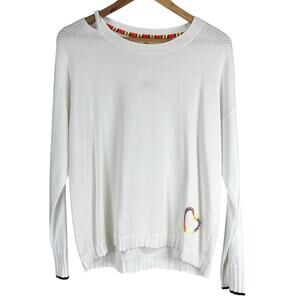 Lisa Todd Lover Embroidered Rainbow Heart Sweater White Women's Size L NWT